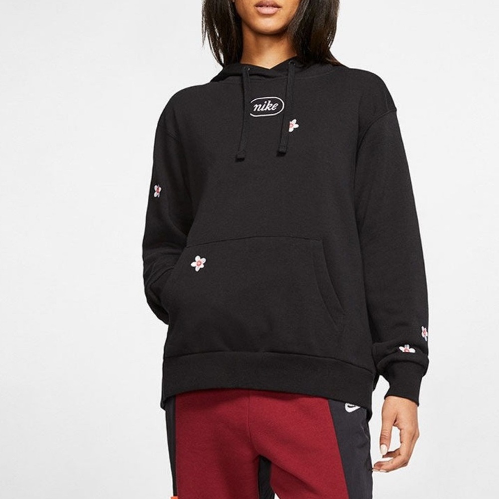 Nike Black Hoodie with Floral Accents
